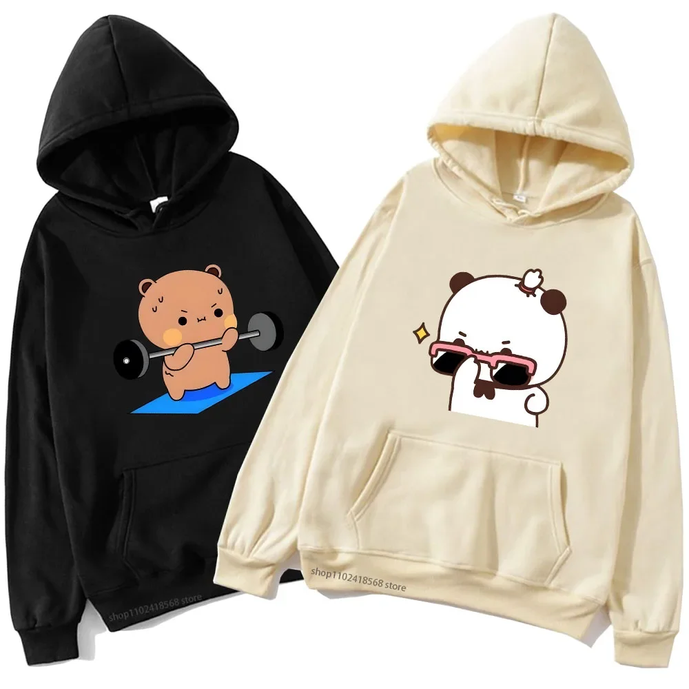 

BuBu Is Watching DuDu Weight Lifting Is A Gymnast Hoodie Panda Bear Sweatshirt Couple Clothes Men Kawaii Women Tops Y2k Pullover