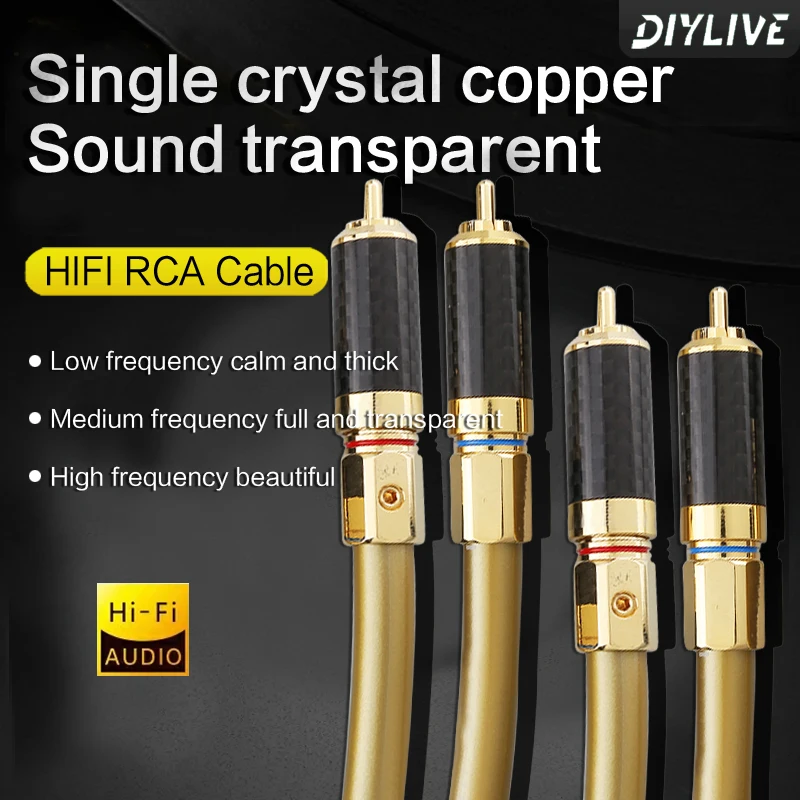 DIYLIVE-Cable de Audio RCA de alta pureza, Cable macho 2RCA con enchufe chapado en oro de cobre puro para amplificador, cable a granel, OFC Core, 1 par