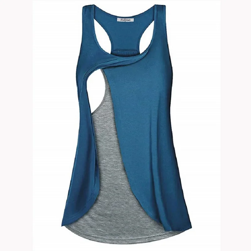 Pregnant Women&rsquo;s Breastfeeding Vest Summer Sleeveless Splicing Feeding Top Casual Maternity Women Nursing Tops maternity breastfeeding blouse