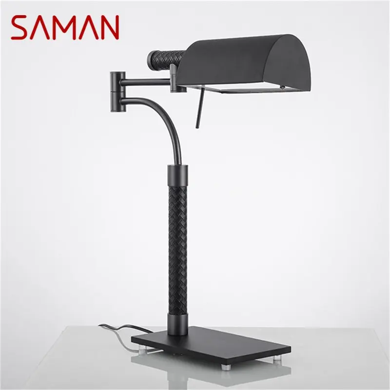 

SAMAN Black Table Lamp American Style Luxury Creative LED Bedside Desk Light for Home Living Room Hotel Decor