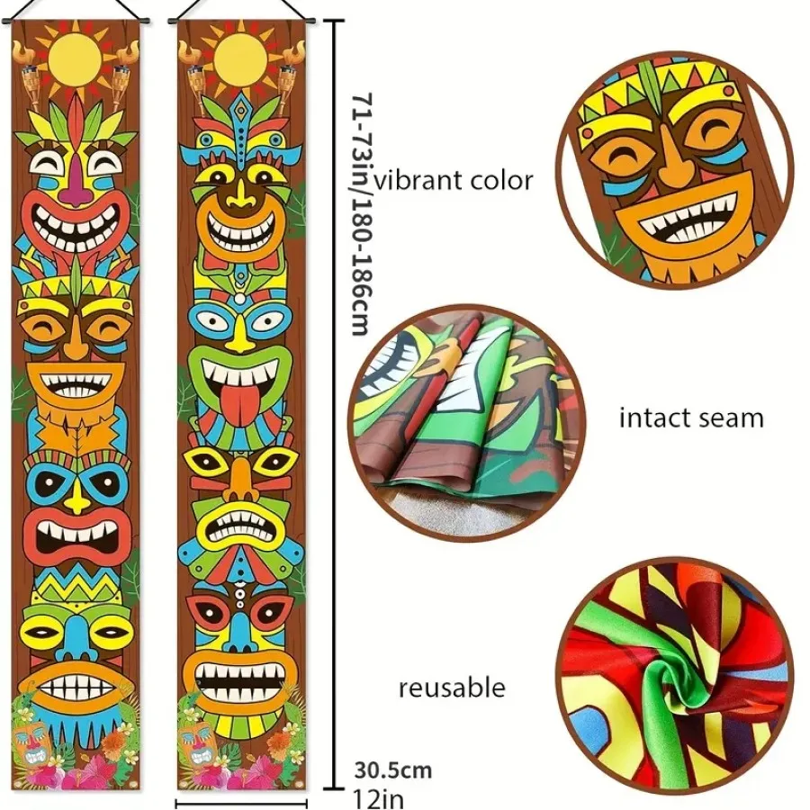 2pcs Hawaiian Luau Party Decoration Supplies Tiki Totem Door Banner Sign For Aloha Hawaii Luau Tropical Moana Birthday Party party decorations
