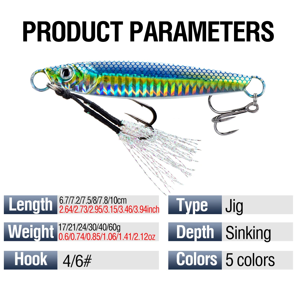 5Pcs Angeln Jigs 17g/21g/24g/30g/40g/60g Laser Jigging Blei Metall Langsam Jig Angeln Köder Mit 3D Augen Sinkende Metall Löffel – Detail 8