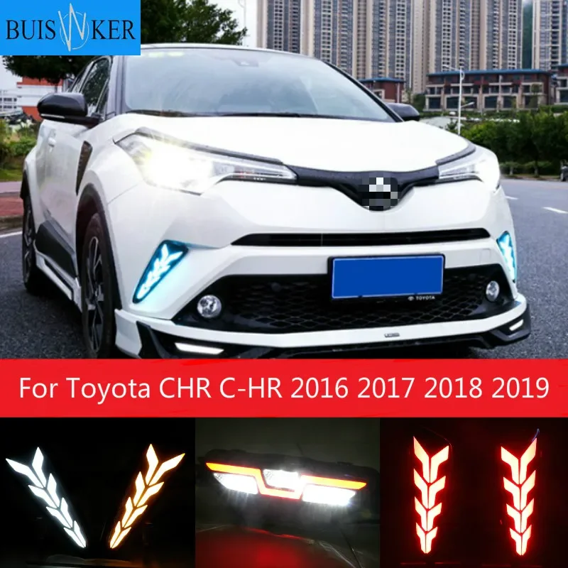 

2 шт. для Toyota CHR C-HR 2016 2017 2018 2019 светодиодный дневного указатели поворота светильник DRL Противотуманные лампы стоп светильник