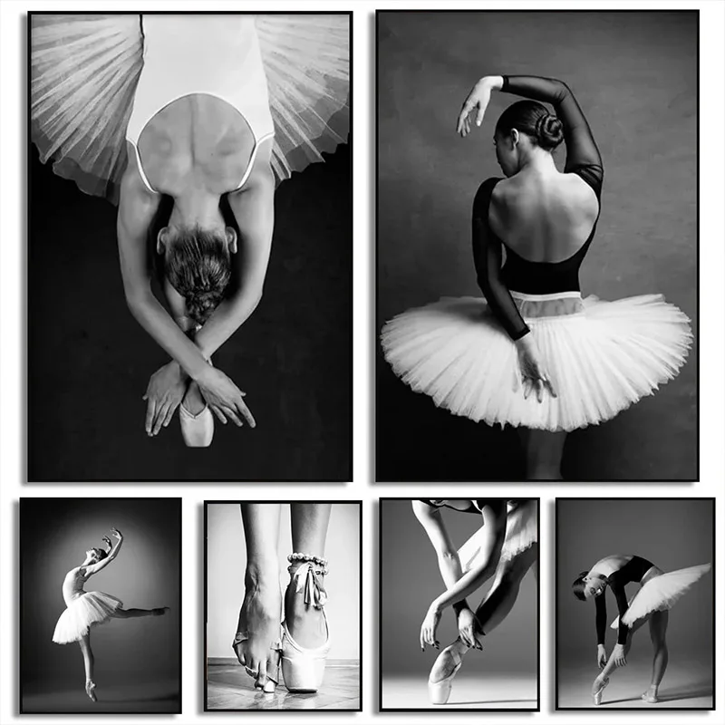 

Black and White Ballet Girl Ballerina Posters And Prints Dancer Canvas Painting Wall Art Picture For Living Room Home Decor
