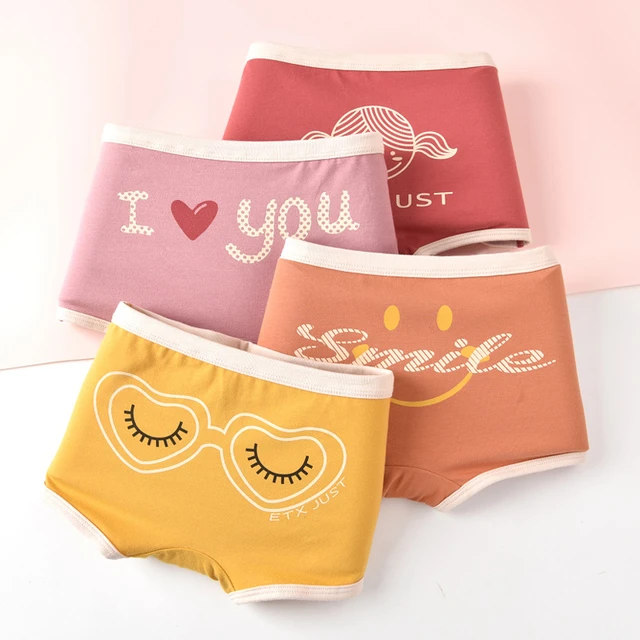 4Pcs/lot children letter print underwear cotton teenage cartoon boxers cute  underpants toddler baby pink briefs panties 4-14Year - AliExpress