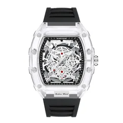 Stylish Men's Barrel - Shaped Transparent Waterproof Quartz Watch - Perfect Gift (Black)