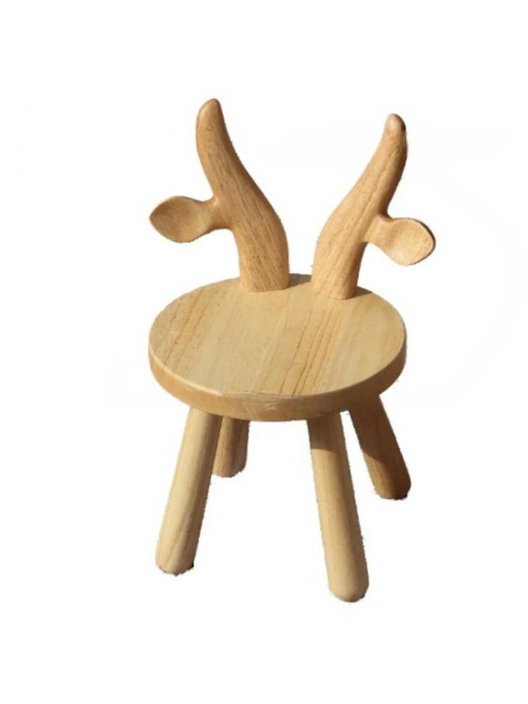 

Home Use Strong Wooden Stool Cartoon Deer Animal Backrest Learning Net Red Cute Children Table And Chair Round Stool