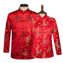 Embroider Dragon and Phoenix Tang Clothes Women Men Brocade Satin Hanfu Jacket Long Sleeve Cota Vintage Mandarin Collar Qipao
