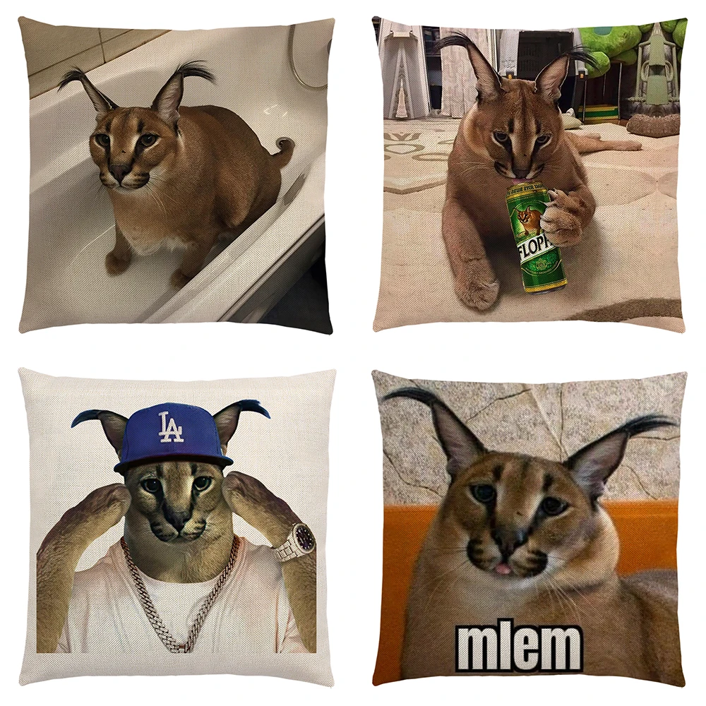 Meme World Big Floppa Meme Cute Caracal Cat Throw Pillow, 16x16, Multicolor