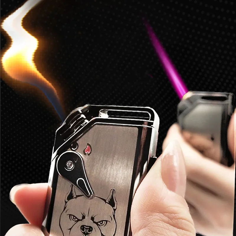 

Metal Windproof Open Flame Lighter Turbo Jet Red Flame Double Fire Switch Pipe Lighters Creative Cigar Lighter Mens Gift 2024