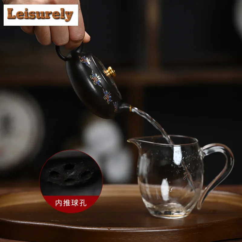180ml Exquisite Yixing Purple Clay Teapots Handmade Colour Enamels Black Pot Raw Ore Dahongpao Mud Kettle Chinese Zisha Tea Set