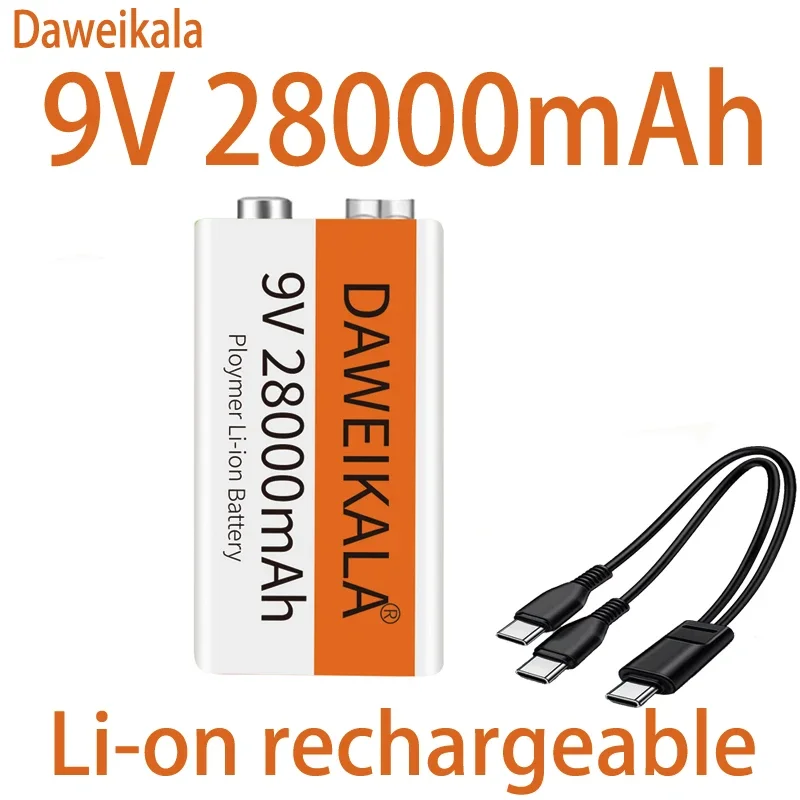 Rechargeable lithium batteries 9V 28000mAh Li-ion micro USB for multimeter microphone toy remote control KTV use