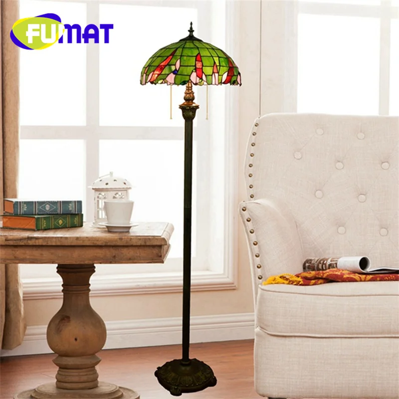 

FUMAT Tiffany Stained glass 16-inch floor lamp Art Deco Living Room Dining Room Bedroom Pastoral Green Vintage standing lamp