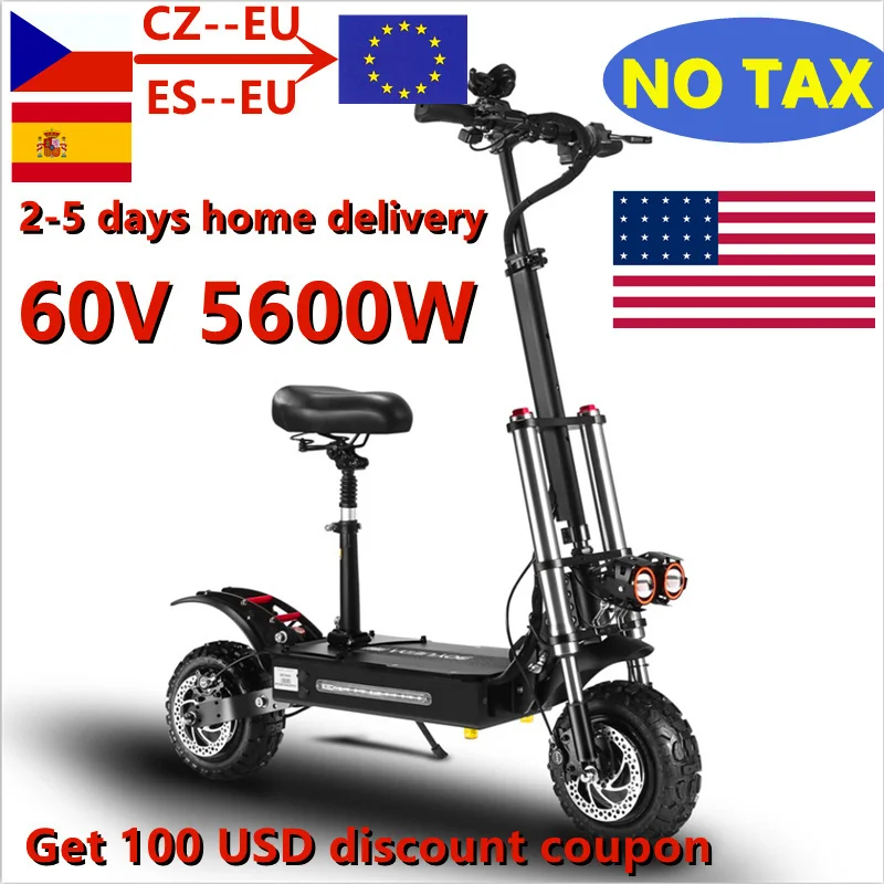 

Free Shipping 11 inch 60V5600W Electric Scooter adult High Speed Off-Road Dual Drive Folding Electric Vehicle