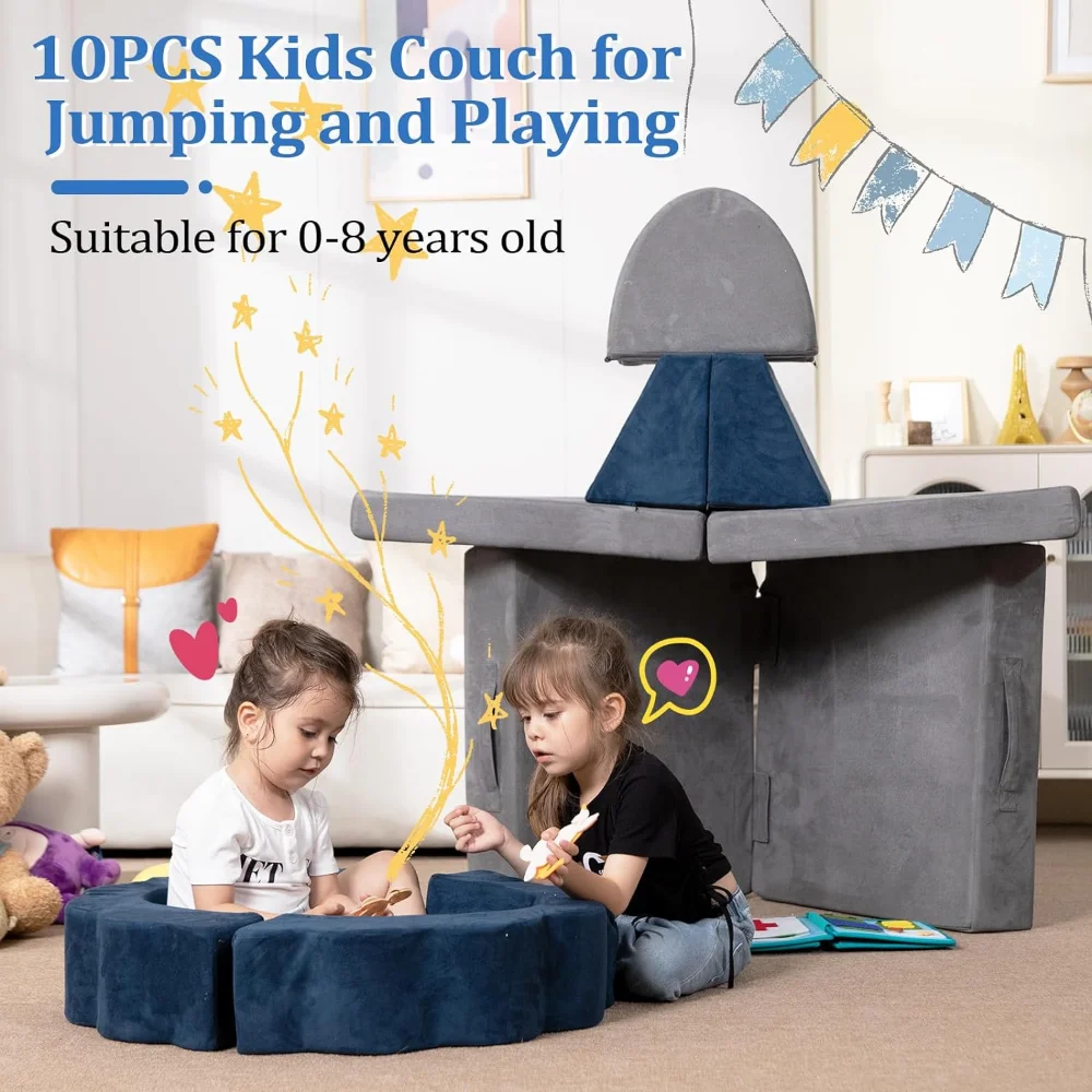 LOAOL 3-in-1 Multi-Functional Play Couch for Playroom, Kids Play