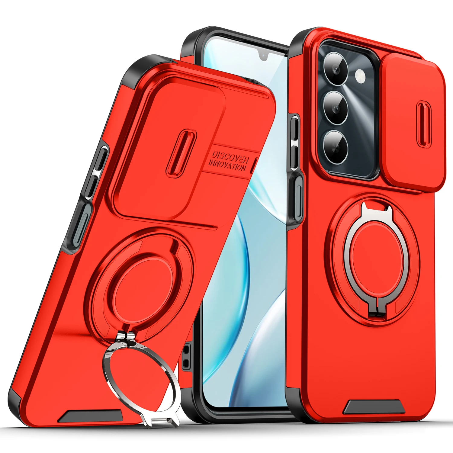 Enhanced Armor Case with Slide Lens Protection and Magnetic Ring Holder