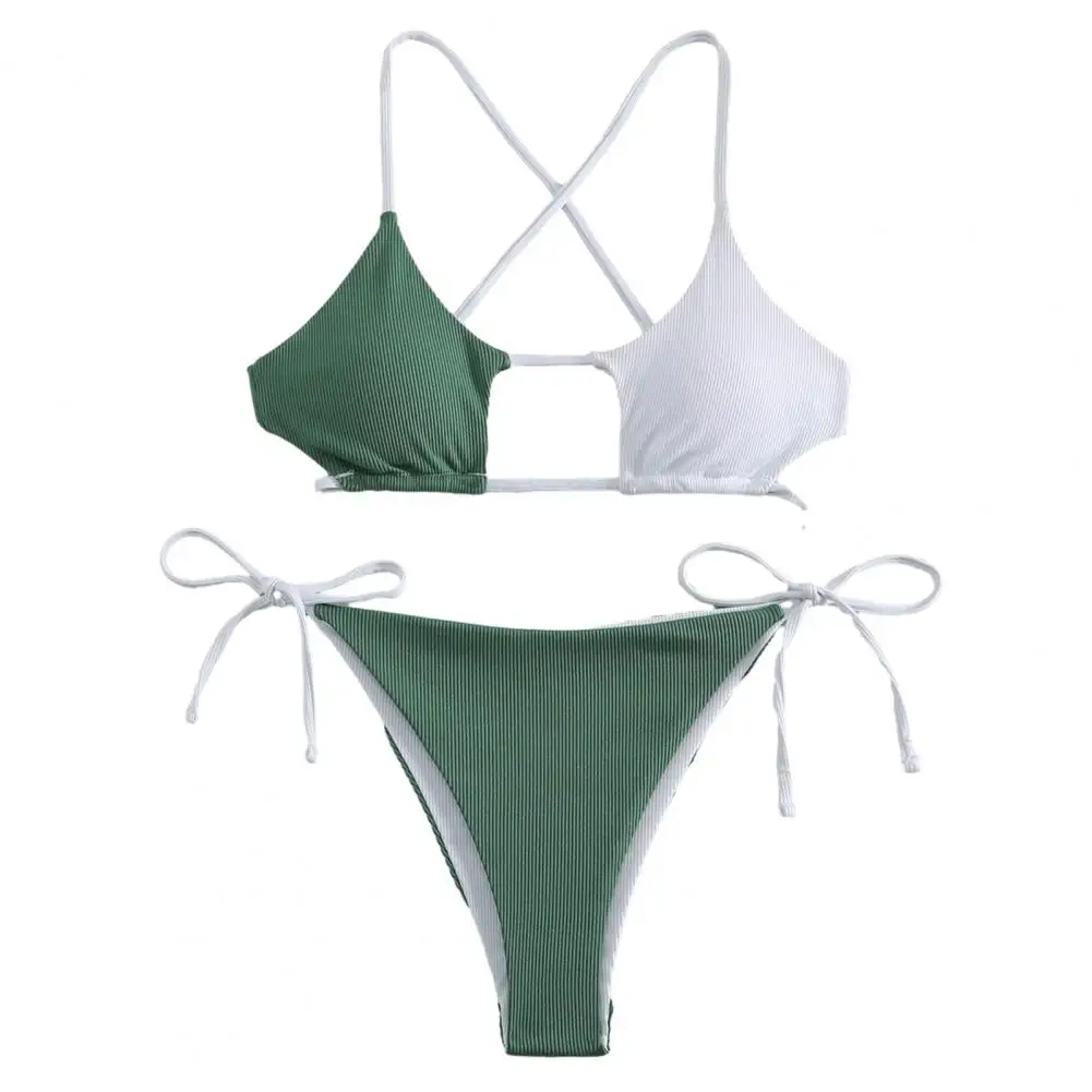 

Contrast Color Swimwear Flattering Bikini Set Sexy Lace-up Bikini Set for Women Push Up Swimwear Summer Beachwear Contrast Color