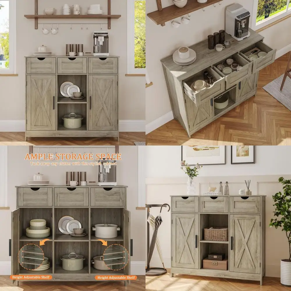 Gray Storage Cabinet with Adjustable Shelves, Drawers, and Doors for Multi-Room Use image 1