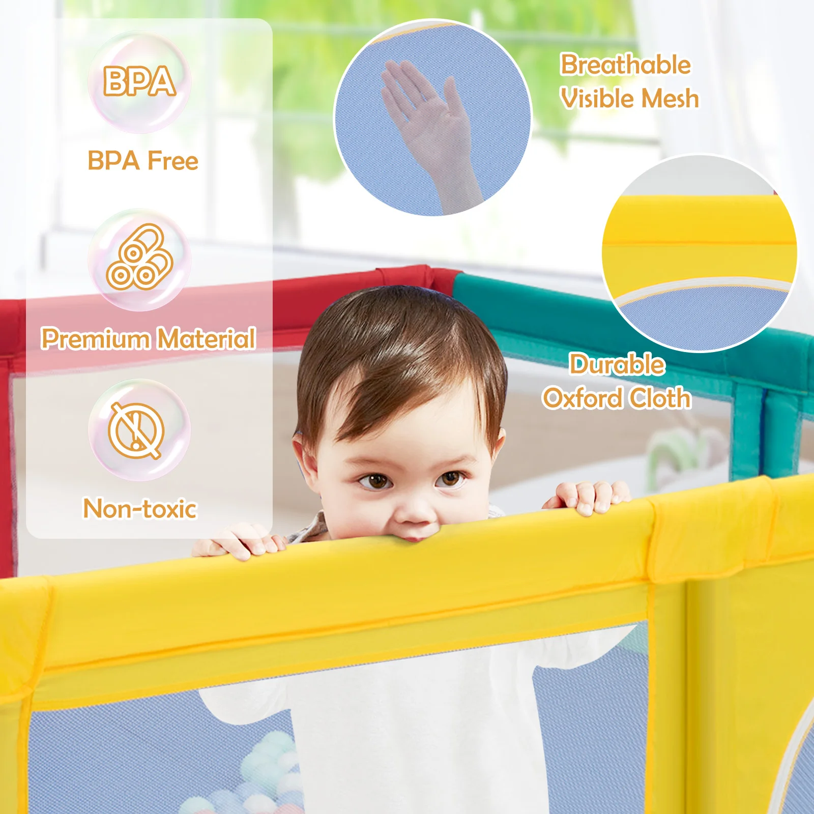 Extra Large Baby Playpen Safety Baby Play Yard w/50 Ocean Balls & 4 Handles 3