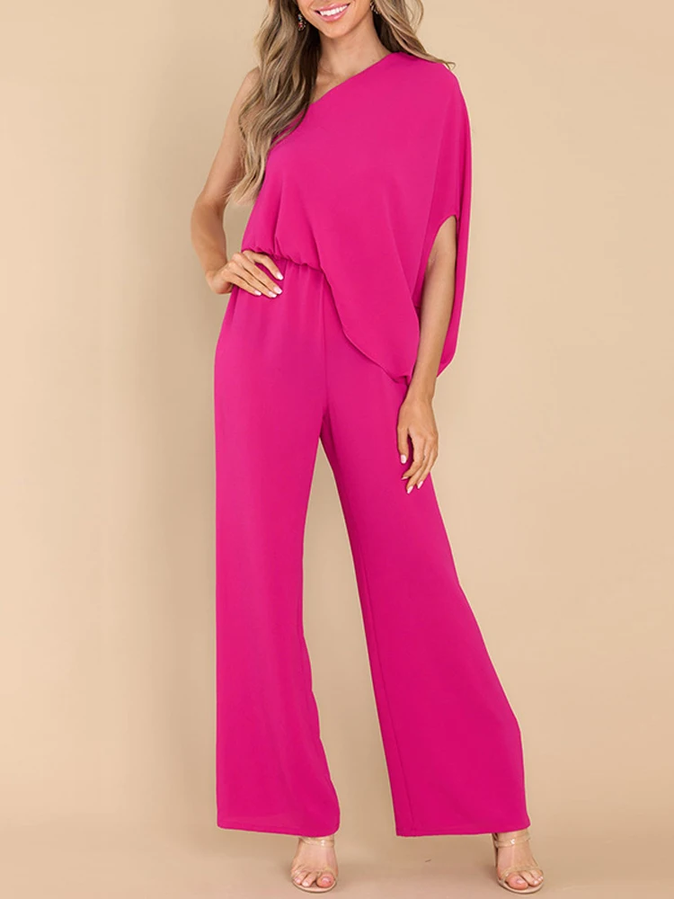 

Women Summer Jumpsuit Short Sleeves Wide Leg Trouser Suit Sexy One Shoulder Top and Pants Suits Elegant Jumpsuits for Women New
