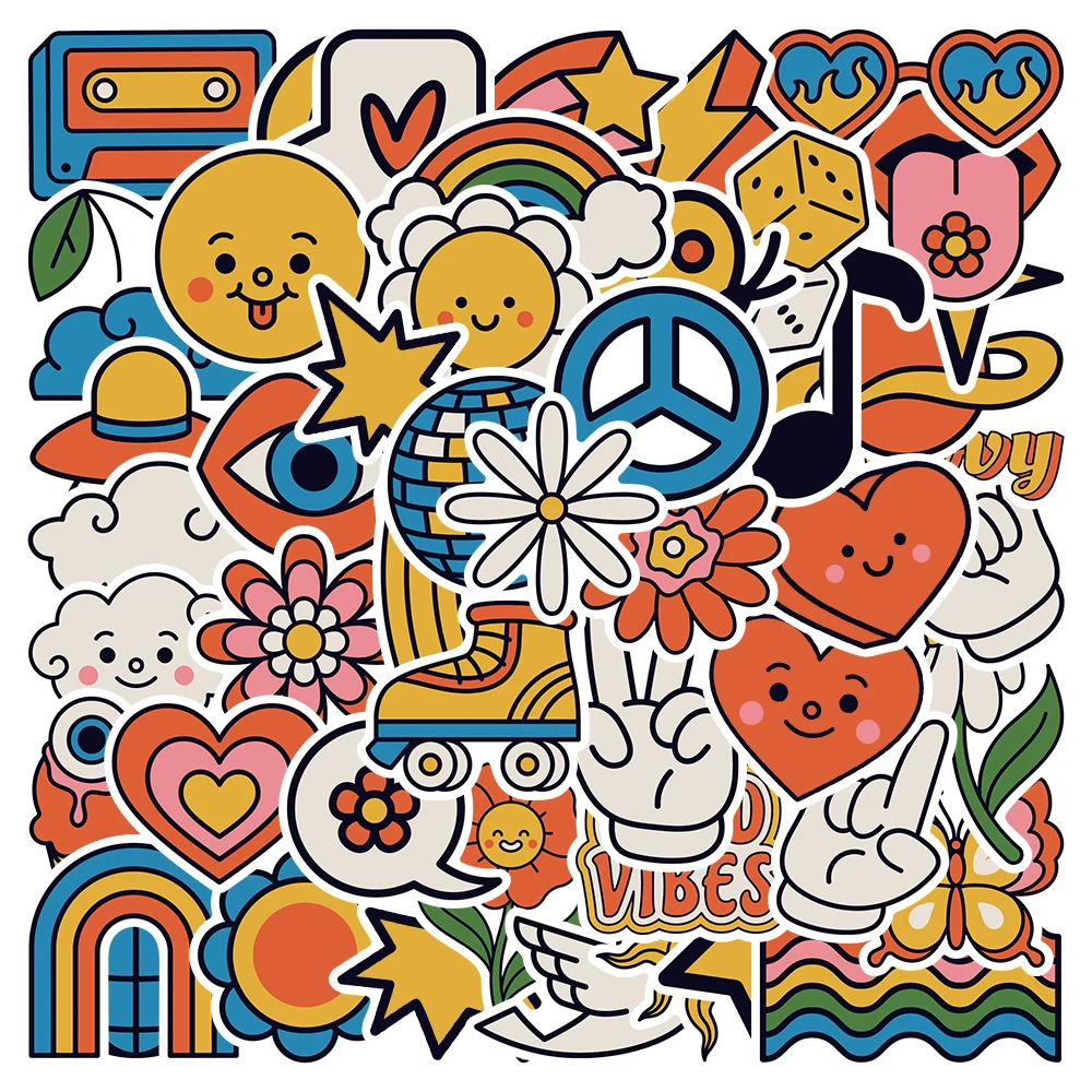 

10/50Pcs Cartoon Hippie Stickers Funny VSCO Decals For Laptop Luggage Guitar Phone Skateboard Stickers Kids Gifts