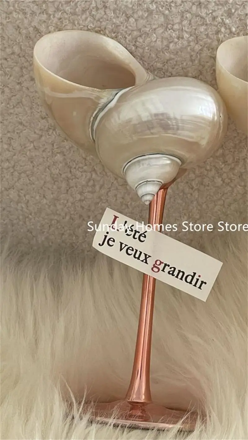 Description Picture 5 of itemHandmade Natural Conch Shell Wine Glass Champagne Cocktail Twisted Cup Pole Wine Cup Barware Table Decor Borosilicate Glass