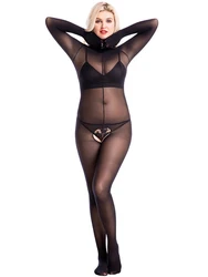 Nylon Pantyhose Bodystocking Close Open Crotch Bodysuit Tights Transparent Jumpsuit Hot Sexy Lingerie Unitard Cojoined Catsuit