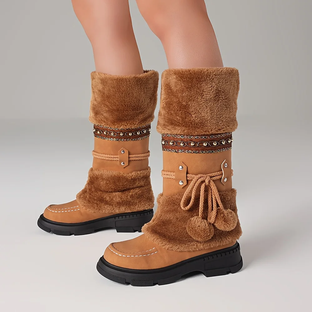 Women's Winter Furry Knee High Snow Pull On Casual Boots 6