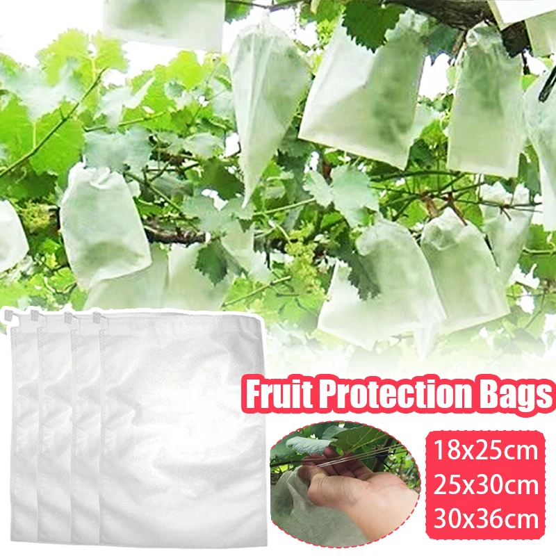 100pcs Garden Strawberry Grapes Fruit Protection Bags Cover Drawstring Pest Control Anti-Bird Mesh Pouch Plant Nursery Bag