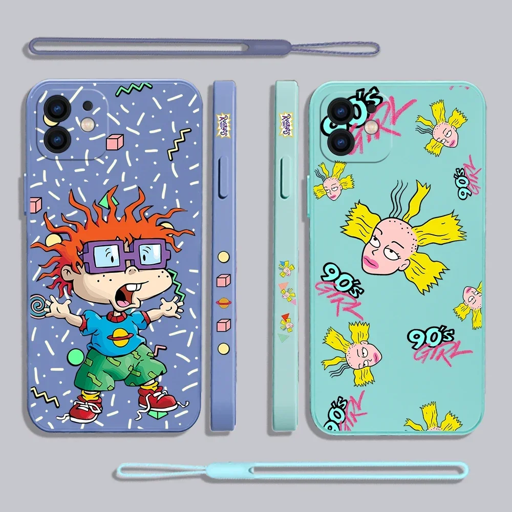 Funny R-Rugrats Phone Case For iPhone 15 14 13 12 11 Pro Max Mini X XR XS MAX 8 7 Plus 6 6S Plus Silicone Cases with Hand Strap
