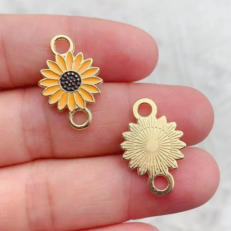 10Pcs Gold Color Sunflower Flower Charm Connectors for Jewelry
