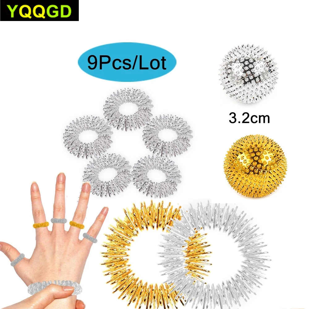 

9Pcs/Set Acupressure Rings and Bracelets Massagers Set Spiky Sensory Finger Rings for Finger and Hand Wrist Massage Pain Relief