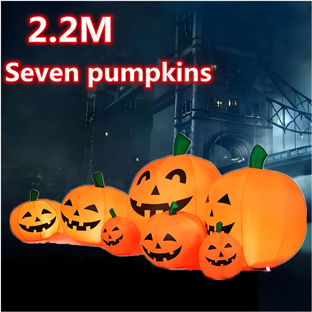 Halloween 2,2 m aufblasbare leuchtende sieben Kürbisse und eine Katze Ornament Party eingebaute LED-Lichter im Freien Innenhof Requisiten – Detail 4