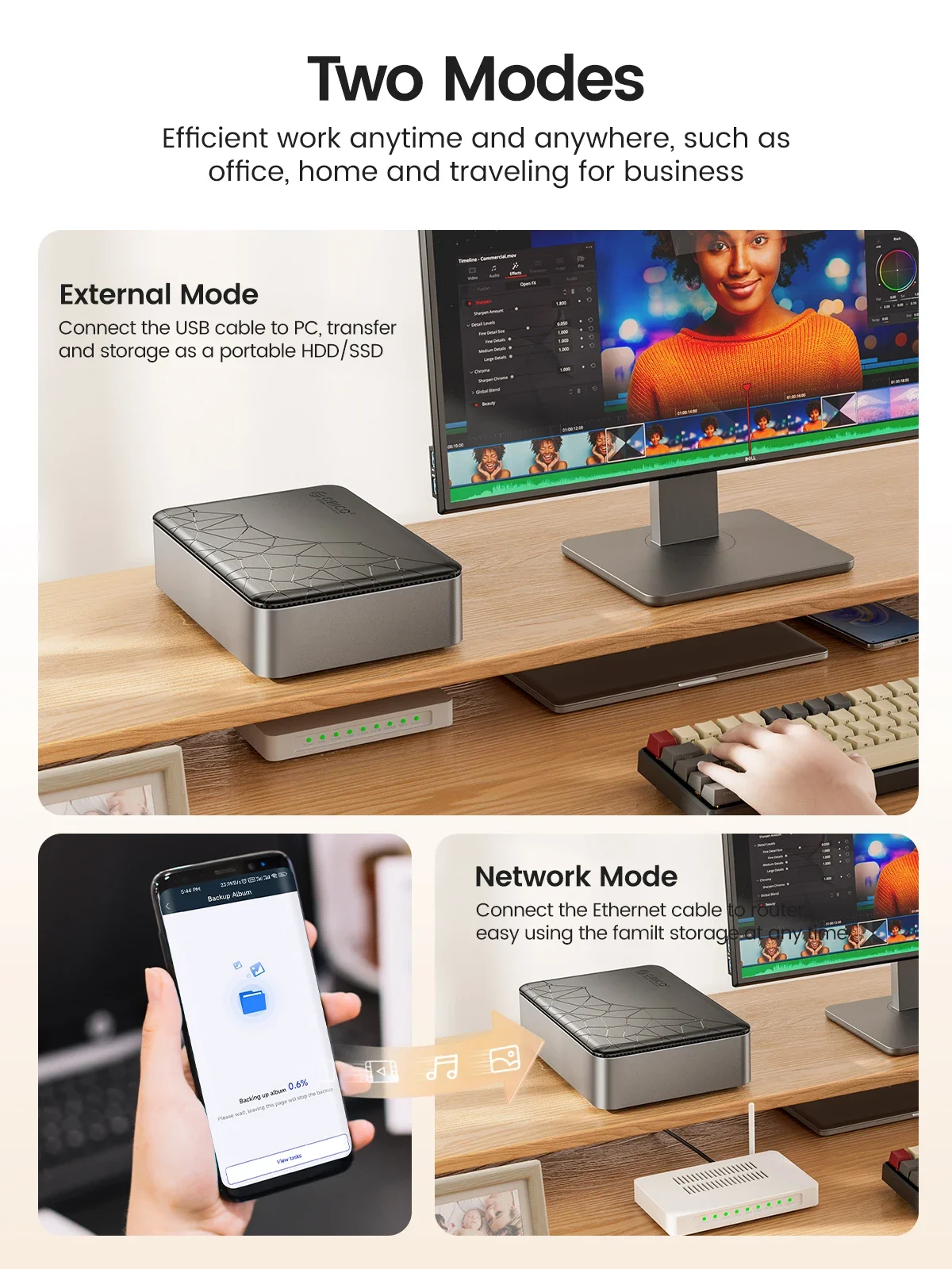 ORICO External Hd 3.5" Type-C Port NAS Automatic Backup Remote Access Share for PC Phone