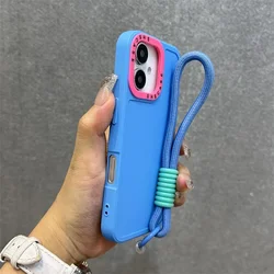 Luxurious Collision Color Lens Protector Soft Case with Wrist Strap Lanyard Cover for 14Plus (SkyBlue GS)