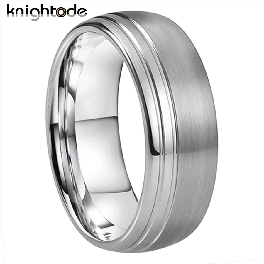 

8mm Fashion Jewelry Wedding Band For Men Women Tungsten Carbide Offset Groove Rings Dome Brushed Comfort Fit