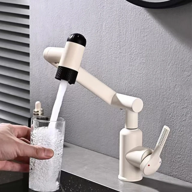 มัลติฟังก์ชั่น 4 โหมดอ่างล้างหน้าก๊อกน้ําหมุนร้อนและเย็นโต๊ะติดตั้ง TAP Stream Sprayer น้ําขึ้นไปสําหรับห้องน้ํา 5