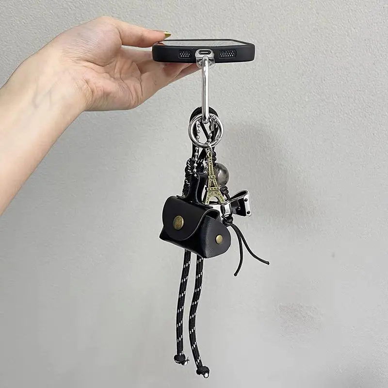 PU Leather Rope Keychain Bow Cute Heart Bag Pendant 3D Creative Cartoon Keyring Anti-Lost Mobile Phone Lanyard Decoration