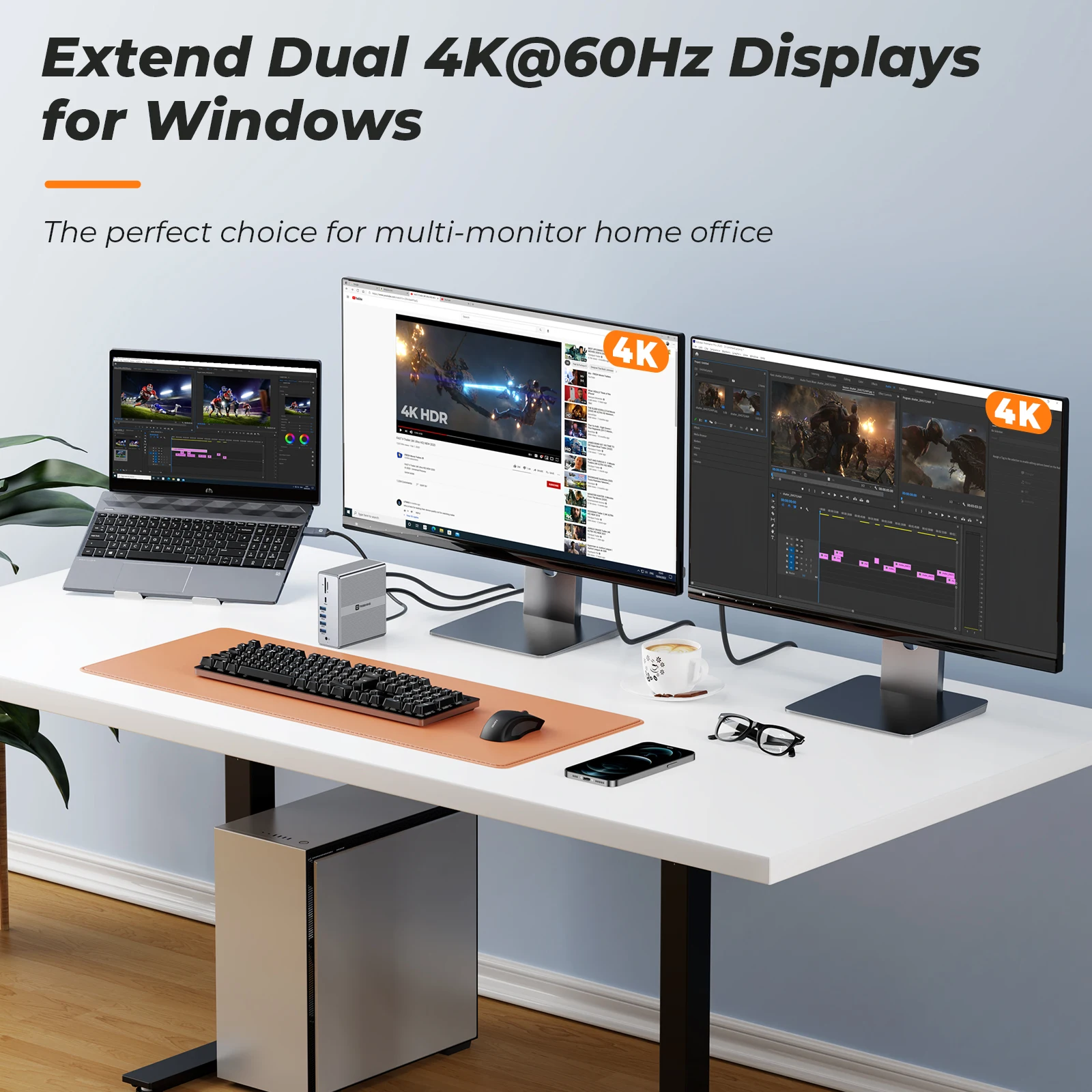 Фото Док-станция USB C с двумя мониторами 4K @ 60 Гц для M1/M2 Macbook pro air Thunderbolt 3 4 DELL Lenovo ASUS №3