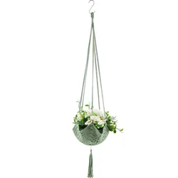 Handcrafted Bohemian Macrame Hanging Planter Basket (Green)