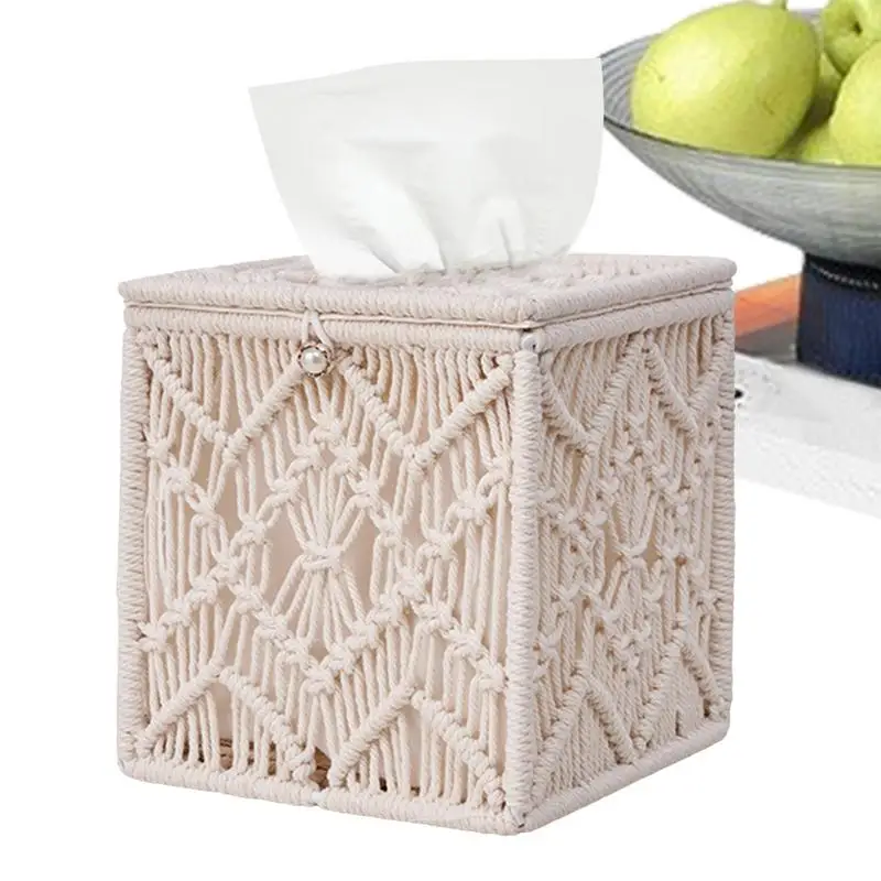 

Macrame Tissue Box Woven Tissue Storage Bin For Napkin Toilet Paper Cover Dispenser Household Storage Basket Home Decoration