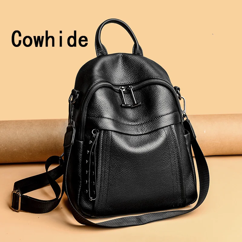 

Women 's Backpack Shoulder High-Capacity Ladies 2023 Year Cowhide Women's Bags School Travel Bag Fashion For Girls Black