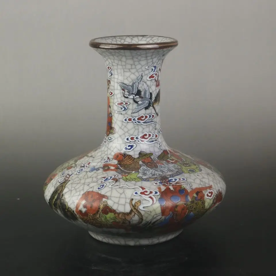 Qianlong Qing Dynasty Pastel 18 Buddhist Saints Flat Vase Home Living Room Antiques Chinese Style Household Decor Ornament ZC806 2