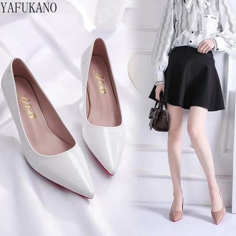 Nude Patent Leather Stiletto Single Shoes 2025 New Sexy Shallow Mouth Pointed Toe High Heels Career Work Shoes Party Pumps 4