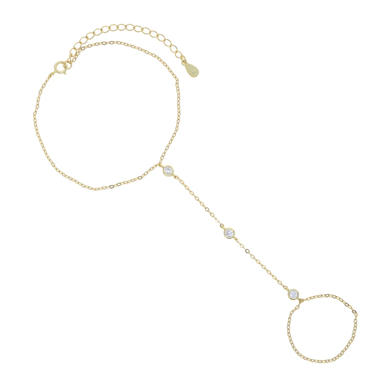 925 Sterling silver Fine Jewelry Geometric Round Bezel CZ Sparking Women Hand Chain Bracelet 5