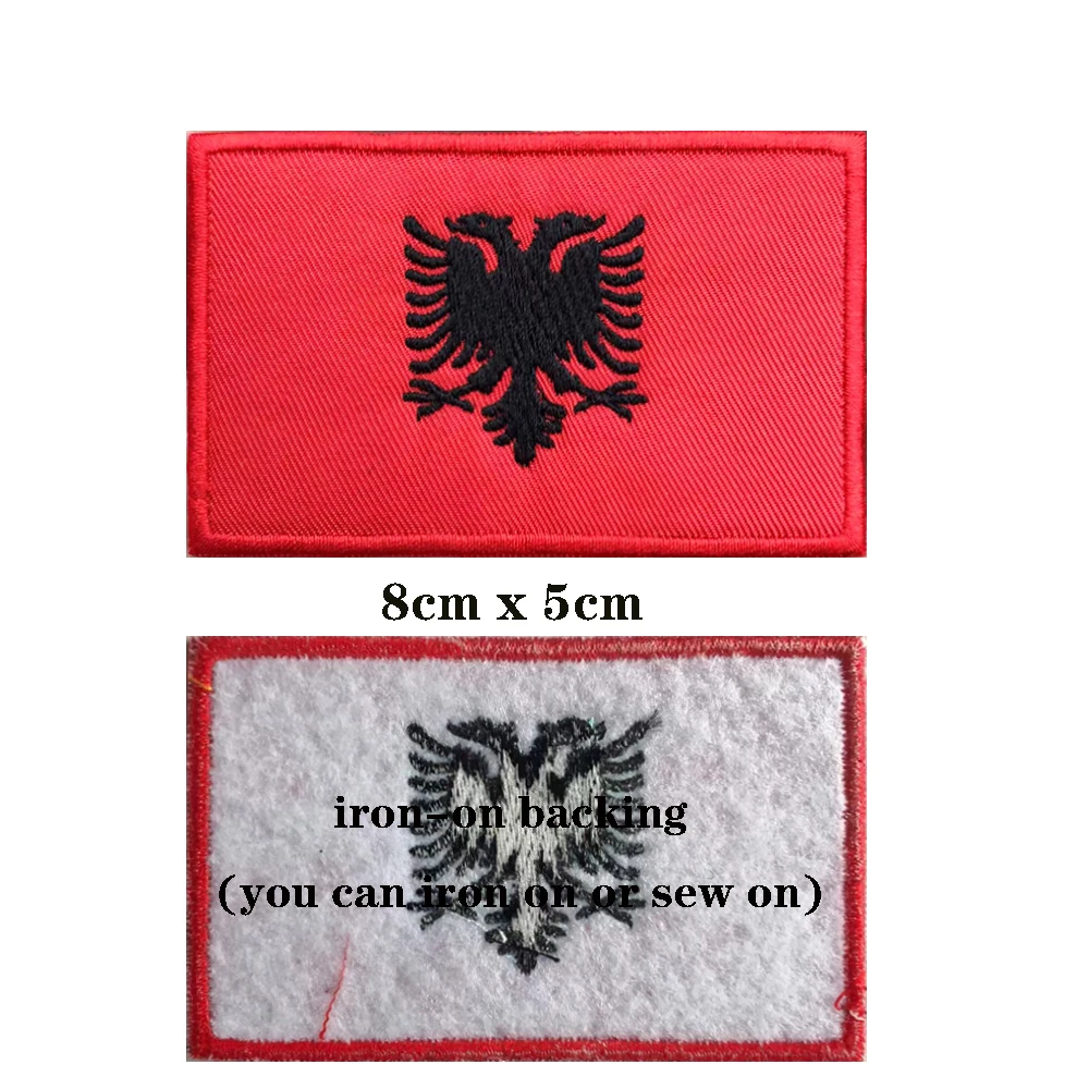 1PC Albanian Flag Albania Patches Armband Embroidered Patch Hook & Loop Or Iron On Embroidery  Badge Military Stripe