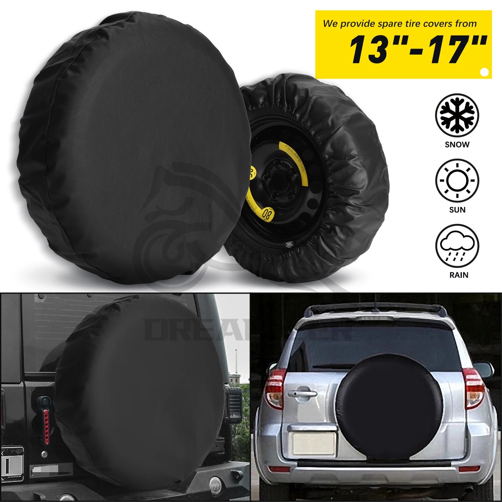 1317UniversalPULeatherSpareWheelTyreCoverWeatherProtection