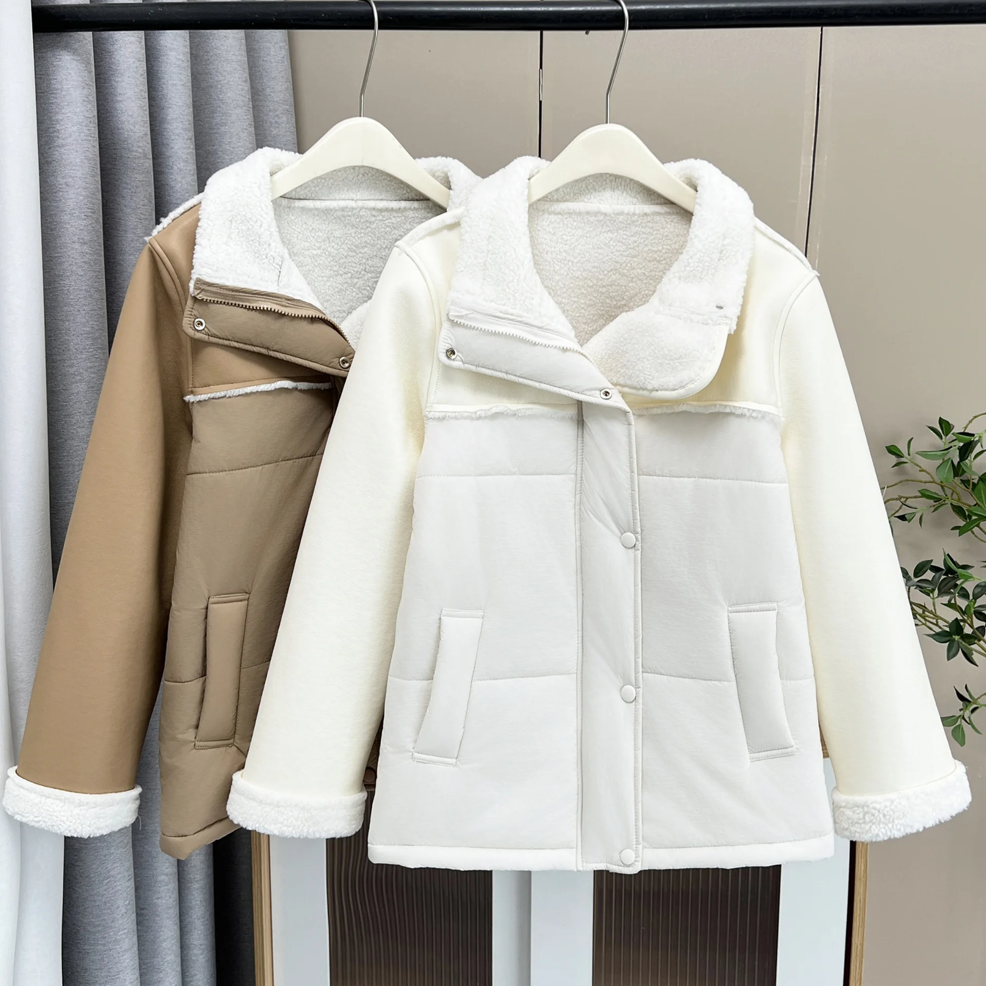 XXXXL Fashion Plus Size Women's Parkas Winter New Stylish Lambskin Fleece Patchwork stand-up Collar Padded Jacket Warm Coat 2256