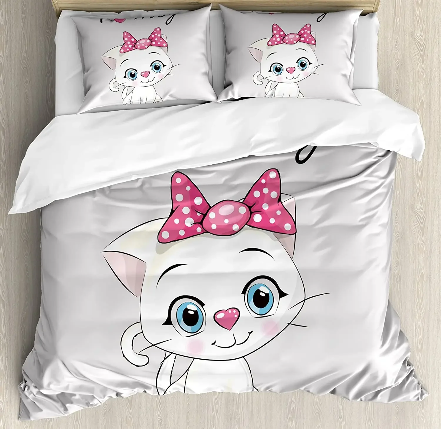 

Kitten Bedding Set For Bedroom Bed Home Cute Cartoon Domestic White Cat Pink Cheeks Fluff Duvet Cover Quilt Cover And Pillowcase
