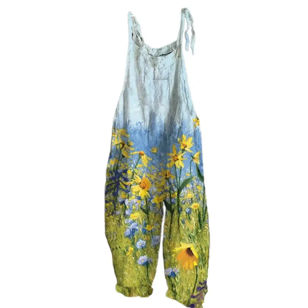 2024 Ne wWomen Jumpsuit Floral Print Wide Leg Beach Jumpsuit Vintage Temperament Loose-fitting Jumpsuit For Holiday